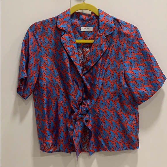 📌 NWT Sandro Caty Cat Printed Silk Shirt - Picture 2 of 6